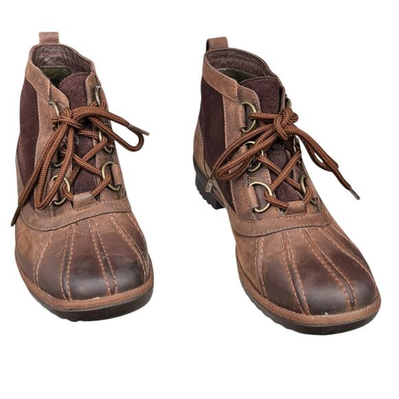 UGG Women’s Heather Brown Leather Duck Boot Size US 8 - Picture 6 of 10